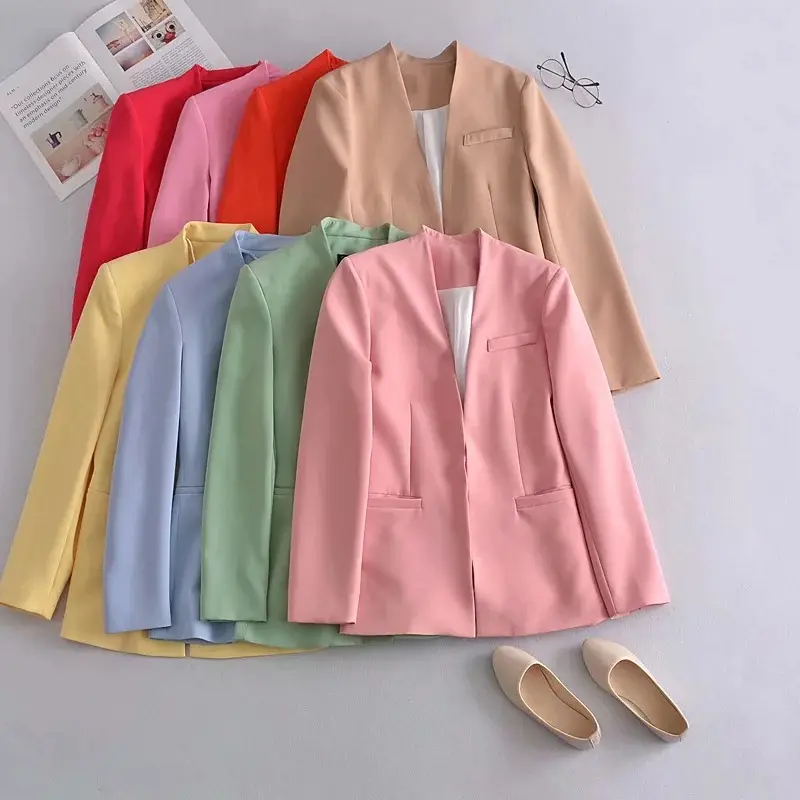 Koleksi Baru Pakaian Amerika Musim Gugur Musim Dingin Warna Solid Jas Minimalis Blazer Fashion Wanita Mantel Blazer Kasual