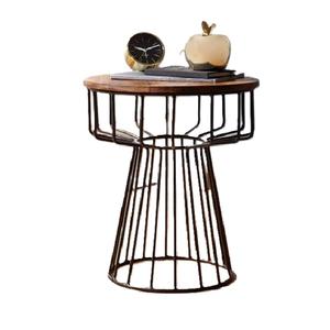 Round Industrial Side Table with Wooden Top and <b>Black</b> Metal <b>Frame</b> Modern Accent Table for Living Room - Product Image 1