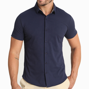 Logo personnalisé tricoté nouveau Design été homme chemises surdimensionnées col polo Performance chemises à manches courtes boutonnées - Product Image 1