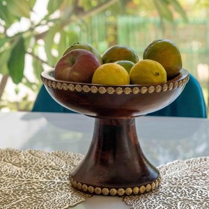 Indian Crafted <b>Wooden</b> <b>Fruit</b> Bowl with Brass Fittings - Elegant Centerpiece - Product Image 1
