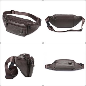 กระเป๋าคาดเอวหนังแท้สำหรับผู้ชายและผู้หญิง (สีกาแฟ) - Product Image 4