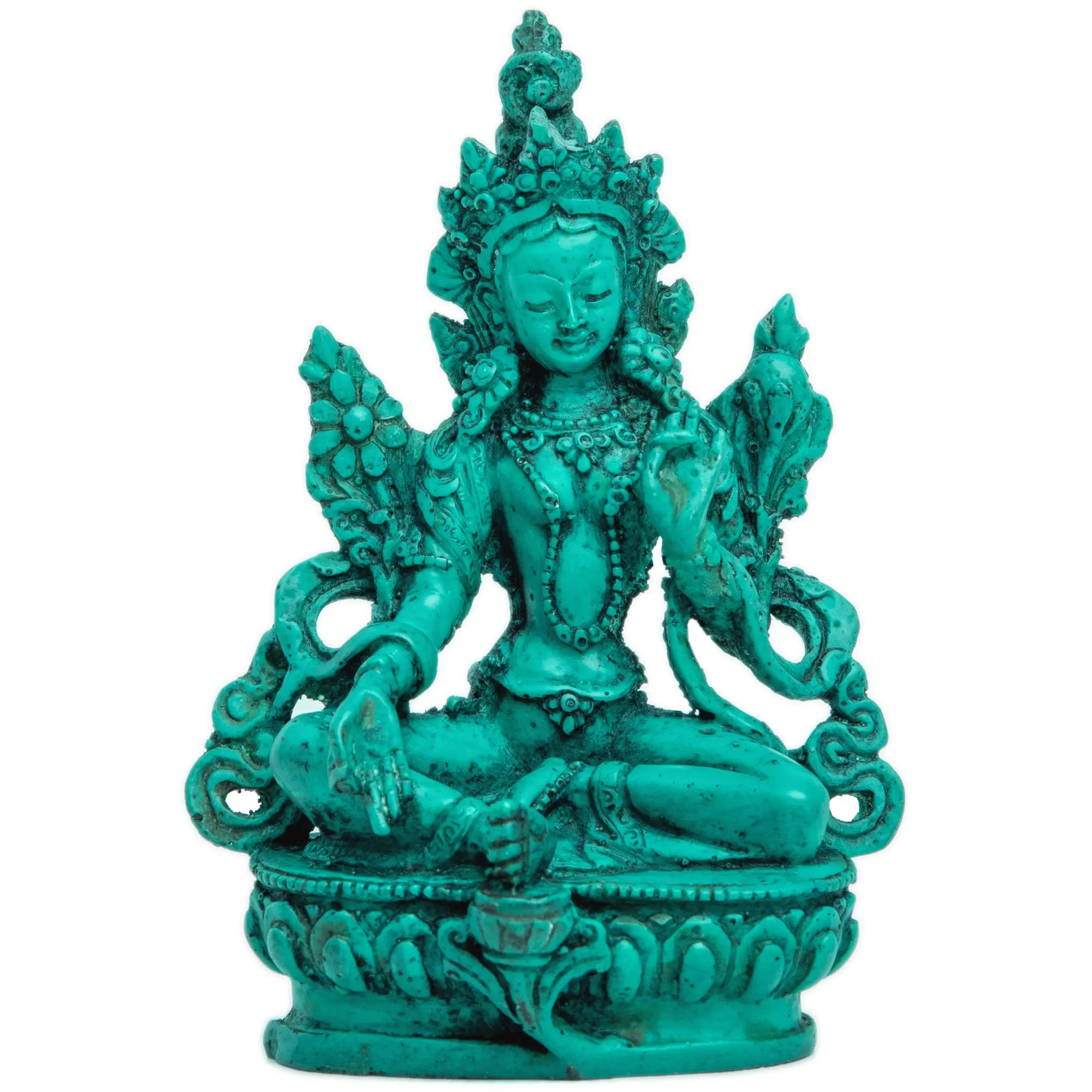 Tượng nhựa Tara Xanh Tây Tạng-8 inch-Nữ Thần từ bi-thủ công Quan Âm-trang trí bàn thờ Phật Giáo tâm linh