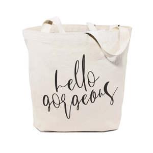 Hello Gorgeous Eco-Friendly Cotton Canvas Tote Bag Medium Size Long Handle Screen Letter Printing for Advertising Daily Use Gift - Product Image 1
