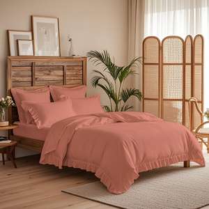 Parure de lit en polycoton orange à volants, style princesse, housse de couette, drap-housse, taies d'oreiller, 4 pièces, taille double, pour usage domestique - Product Image 3