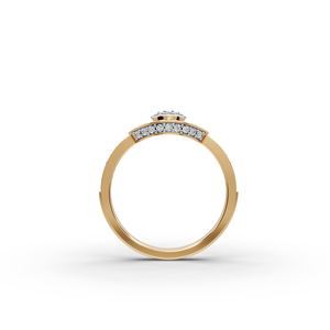 Bague ovale en or jaune 14K, platine et rhodium, sertie d'un halo géométrique, certifiée IGI, idéale pour les fiançailles - Product Image 2