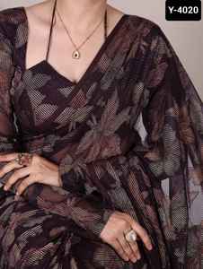 เสื้อส่าหรีแบบลำลองที่สวยที่สุดเสื้อเบลาส์บราสโซ่ลายดอกไม้ผ้าวิสโซ - Product Image 5