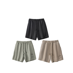 Pantalones cortos de entrenamiento de estilo callejero para hombre, pantalones cortos desgastados transpirables de verano, pantalones de chándal deportivos para correr con patrón sólido - Product Image 2