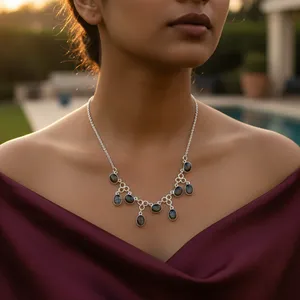 Collier pendentif en argent 925 pour femme, labradorite, style bohème, chaîne serpent, sertissage clos, pierre naturelle, usage quotidien - Product Image 2