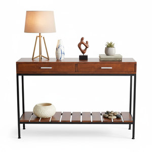 Modern Two-tier <b>Console</b> <b>Table</b> with Convertible Drawers Wooden Frame and Iron Frame <b>for</b> <b>Entry</b> Villa Hotel or Bedroom-CST045 - Product Image 1