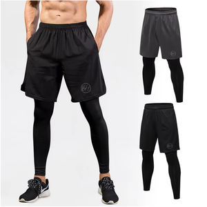 Pantalones cortos ligeros para correr de verano para hombre, pantalones cortos 2 en 1 de secado rápido para entrenamiento físico con cintura elástica, patrón sólido, logotipo personalizado OEM - Product Image 1