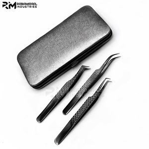 RMI High Quality Product Stainless Steel Tweezers / Silver Color <b>Magnetic</b> Case And Full Shin Black Plasma Color <b>Eyelash</b> Tweezers - Product Image 3