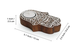 Radiant Palm Hand-Carved Blocks Tea-Light Holders In Sheesham Wood Set of 2 Tealight Holder for Wedding Centerpieces - Product Image 6
