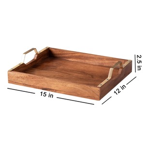 Plateau de service en bois de qualité supérieure avec poignées en métal Forme rectangulaire Plateau en bois de service de nourriture rustique Style indien - Product Image 6