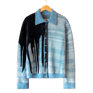 Shaggy <b>Knitted</b> <b>Cardigan</b> Soft Textured Yarn Artistic Pattern Premium Winter Wear Button Front Cozy Casual Knitwear - Product Image 1