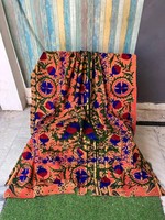 Bhawana Handicrafts Couvre-lit Suzani en coton brodé floral antique, patchwork brodé à la main, pour lit double