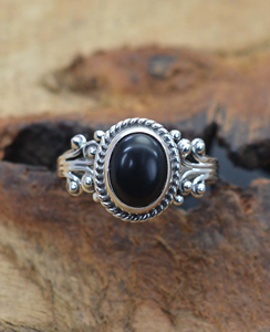 แหวนเงินสเตอร์ลิงทำจาก925แฮนด์เมดพร้อมหินโอนิกซ์สีดำธรรมชาติของขวัญแต่งงานสำหรับผู้หญิงสำหรับงานเลี้ยง - Product Image 3