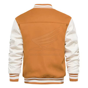 High Quality High Street Custom Logo Front Printed Breathable OEM Service Men's Letterman <b>Jacket</b> <b>Mandarin</b> <b>Collar</b> Cotton Wool - Product Image 3