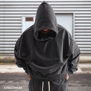 Heavyweight 420GSM Men's Boxy Fit Hoodies 100% Cotton Custom Logo Drop Shoulder Cropped Plain Blank Streetwear Hoodies - Product Image 1