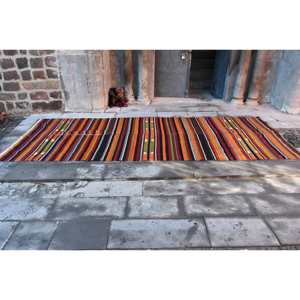 Vintage Turkish <b>Wool</b> Rug 4.8ft X 12.5ft <b>Red</b> & Black Patchwork Design Handmade Rectangle Hallway Model Latex Backing for Bedside - Product Image 4