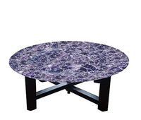 Table basse rétroéclairée en améthyste pour cuisine, salle à manger, salon, avec dessus en bois, marbre, pierre naturelle, quartz, forme ronde, finition aléatoire