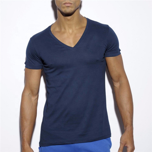 Camisetas de gimnasio con cuello en V para hombres al por mayor de alta calidad, camiseta ligera con patrón sólido Unisex Slim Fit - Product Image 3