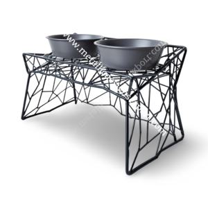 Mangeoire pour animaux de compagnie à deux niveaux en métal noir moderne-Support surélevé sûr pour la nourriture avec bols en céramique durables pour chats et chiens - Product Image 5