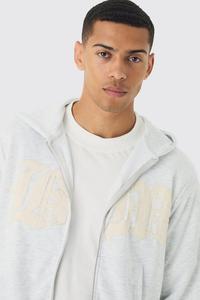 Sweat à capuche zippé surdimensionné pour homme en molleton d'hiver personnalisé OEM avec appliqué brodé effet vieilli, respirant, 100 % coton - Product Image 3