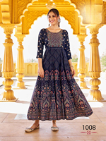 Online satış için 14Kg Rayon baskı ile nakış çalışması ile uzun Anarkali elbisesi