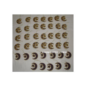 Star And Moon Shape New Golden Zari Embroidery Christmas <b>Tree</b> Hanging Ornaments Fabric Material Used For <b>Ramadan</b> Festival Decor - Product Image 1