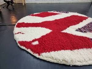 Rouge rond brodé 4x4, 4x7 pieds Designer chambre tapis main bloc impression motif dhurries pour la maison salon décor tapis - Product Image 3