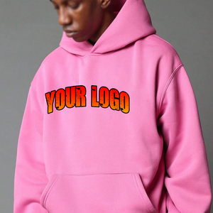 Vêtements épais de haute qualité sweats à capuche surdimensionnés à épaules tombantes Baggy Logo personnalisé sweat à capuche en coton lourd unisexe rose uni pour hommes - Product Image 3