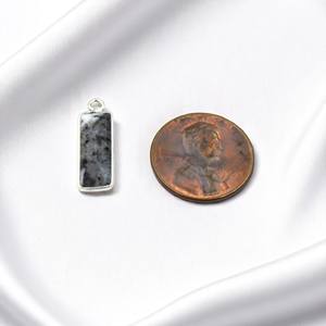 925 Sterling Silver Faceted Rectangle Dendrite <b>Opal</b> Gemstone Bezel Setting Christian Religious Charm for Jewelry Making - Product Image 1