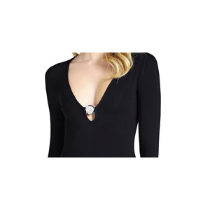 Body moulant <span class=keywords><strong>Guess</strong></span> Cybill à col en <span class=keywords><strong>V</strong></span> pour femme, noir uni et imprimé floral, taille M, style doux et ajusté pour le printemps, l'été et l'automne - Product Image 2