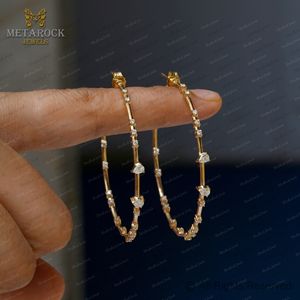 Pendientes de oro amarillo de 14K sólido, pendientes de medio aro de diamante pavimentado, pendientes de aro grandes de oro hechos a mano, regalo de boda, joyería de diseñador - Product Image 5