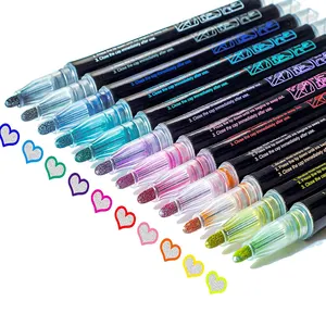 12 Colors Outline Metal Marker Pens Paint Permanent Pen Metallic Double Line Markers