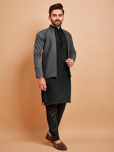 Vêtement de fête de mariage traditionnel indien lourd Parbon soie intérieure hommes Kurta pyjama Koti veste Maruti mode MF387 vente en gros Surat - Product Image 2