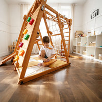 Équipement de terrain de jeu intérieur en bois pour enfants - Ensemble d'activités avec maisonnette, balançoire, toboggan et mur d'escalade
