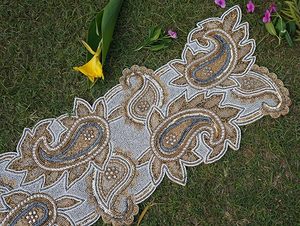 Christmas <b>Dining</b> <b>Table</b> Beaded <b>Runner</b> Placemat Handmade Cloth Decorative Mat With Leaves Design for Weddings and Home Use - Product Image 6