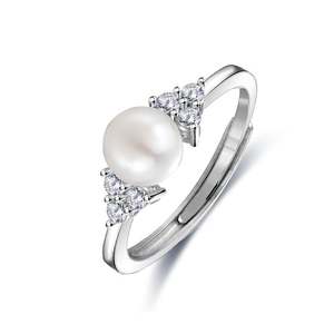 Jeulia Elegant White Pearl Sterling <b>Silver</b> <b>Adjustable</b> <b>Ring</b> - Product Image 1