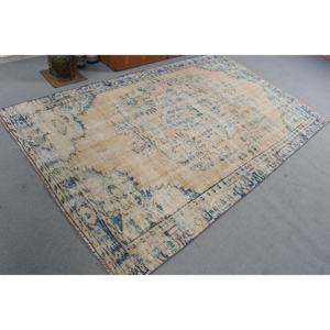 Alfombra Vintage Grande de 4.9x8.2 pies, Alfombra Turca, Alfombra de Lana con Parches Azules y Blancos - Product Image 4