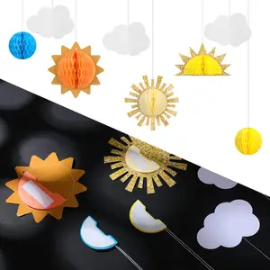 Sun And Clouds Tissue Balls Sun Party Decorations Hanging Party Honeycomb 3D Clouds For Ceiling Paper Honeycomb Balls Ornament
