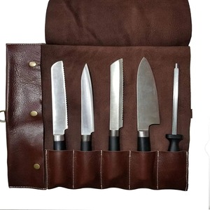 Couteau de chef en cuir véritable de vache personnalisé vintage durable en gros d'usine sac enroulable pour le stockage d'outils pour hommes pris en charge OEM - Product Image 1