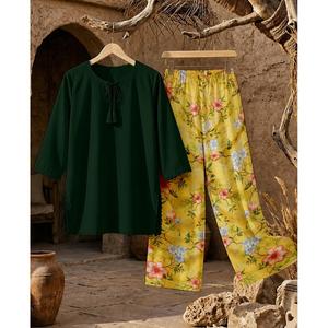 Ensemble coordonné basique pour femmes MUZANG en tissu de lin pur - Product Image 1
