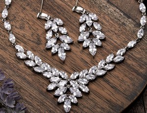 Moissanite Sterling Silver Marquise Shape & Earring Beautiful Necklace & Earring Set Customized Jewelry Gift for <b>Wedding</b> - Product Image 4
