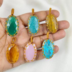 Venta al por mayor amazonita macramé enhebrador hecho a mano 5-Colgante joyería suministros 30x15mm ovalado Briolette moda colgantes encantos - Product Image 4