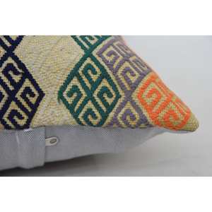 Multicolor Vintage Pattern Kantha Patchwork Wool <b>Pillow</b> 16x24 Inch Woven Decorative Cushion - Product Image 4