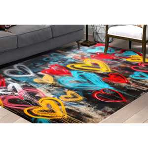 Tapis Graffiti Cœur Coloré, Tapis Pop Art Urbain, Tapis Style Art de Rue Vibrant, Tapis en Chenille - Product Image 5