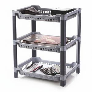 Grand étagère en plastique multi-usages, 3 niveaux, portable, haute qualité, finition brillante, autoportante, assemblage requis, résistant à la rouille - Product Image 1