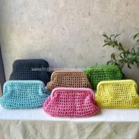 100% matériau naturel été beauté papier coloré raphia maille paille pochette léger et pliable Crochet sac à main