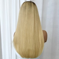 Perruque Lace Frontal 13x4HD en Cheveux Humains, Lisse Baguette, Blond Cendré Ombré avec Racines Effet Ombre, Pré-épilée, Cheveux Vierges Bruts Vietnamiens